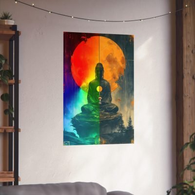 the psychedelic buddah showing man's duality and transcending it with the power of psylocybin