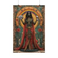 hindu goddess holding brain and mushroom tethered by rainbow