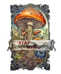 Stay weird tshirt design with magic mushrooms and magical psychedelique